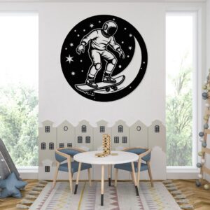 Astronaut Skateboard Metal Wall Art: Space Decor