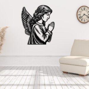 Metal Angel Wall Decor: Elegant Line Art Sculpture