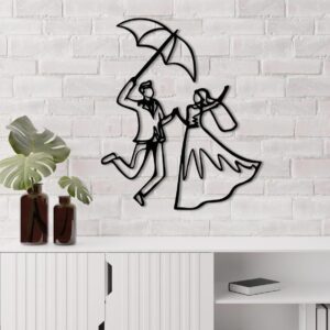 Romantic Couple Metal Wall Art: Wedding Silhouette Decor