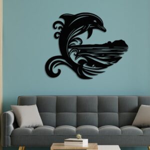 Dolphin Wave Metal Wall Art: Beach House Decor