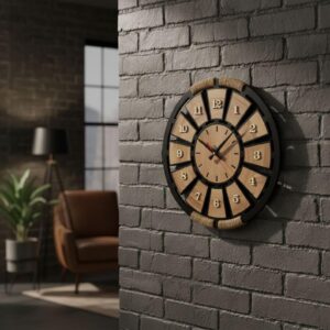 Rustic Wooden Wall Clock, Farmhouse Style Decor (40x40cm)